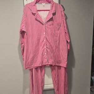 crown & ivy Pink and Gray Striped Pajama Set
